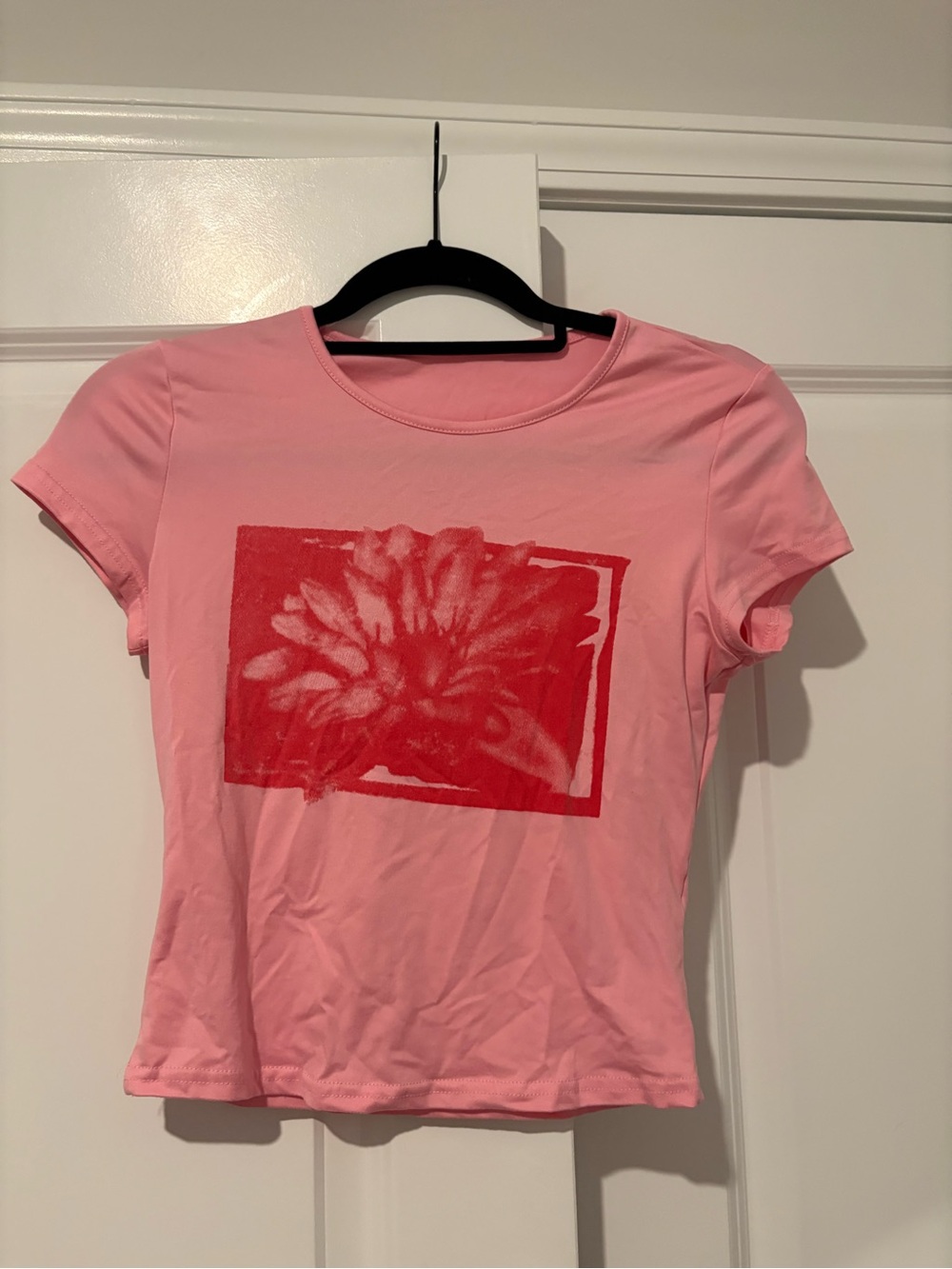 Pink Graphic Flower Baby Tee - Women's Short Sleeve Top